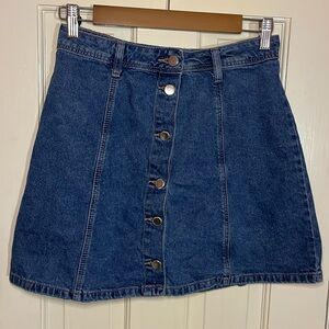 H&M Front Button Dark Wash Cotton Denim Mini Skirt Size 6